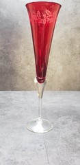 LENOX Glass Ruby Red Clear Stem Etched Holly Holiday Gems Champagne Flutes Set 2