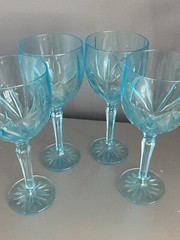 Waterford Marquis Brookside Turquoise Blue 8.5” Wine Glass Goblet Set of 4