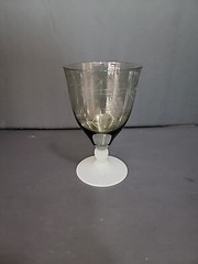 Vintage Black Smoke Low Water Goblet White Milk Glass Bulbous Stem Cut Wheat