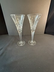 Pair Waterford Lismore Crystal Fluted Champagne Glasses 8.75” Ireland Signed