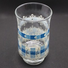 Vintage Blue Gingham Lace Juice Glass Tumbler MCM Shabby Chic Country Kitchen