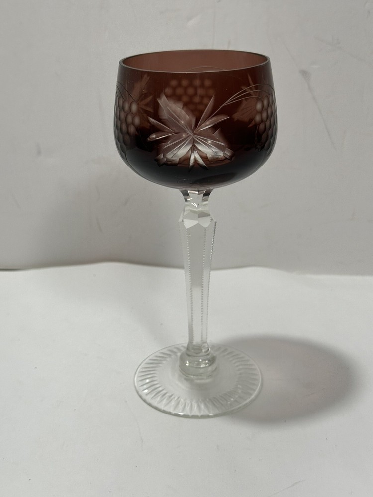 Czech Bohemian Red Cut to Clear Crystal Cordial Glass Bordeaux Color Gorgeous