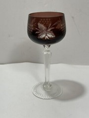 Czech Bohemian Red Cut to Clear Crystal Cordial Glass Bordeaux Color Gorgeous