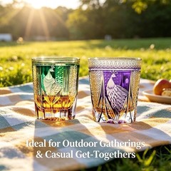 Edo Kiriko Emerald Green Peacock Whiskey Glass, Handcrafted Crystal High-End Cup