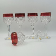 5 Nachtmann Amaris Crystal Hock Wine Glasses Ruby Red Flashed Pressed 7 5/8″