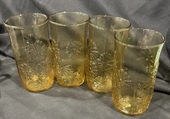 Vintage Anchor Hocking Spring Song Daisy Amber Gold Glass Tumbler Set Of 4