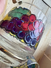 2 Vintage Libbey Stained Glass Cups Mugs with Metal Handle Fruit Design
