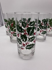 Indiana Holly Berry Holiday Tumbler Glasses Set 6 Green Red Christmas Decor 5.5″