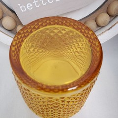 Amber Diamond Point Short Tumbler Lowball Glass SINGLE Gold Brown MCM