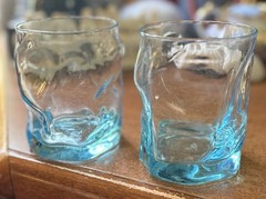 Vintage Set 2 BORMIOLI ROCCO Aqua Blue WHISKEY GLASSES/Tumblers 4.25 In Tall