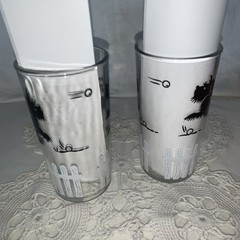 Vtg Hazel Atlas Scottie Dog Drinking Glass Terrier Picket Fence 50’s Lot of 2