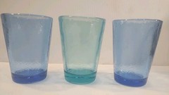 Fire and Light Recycled Glass 12oz Tumblers 1 Aqua 2 Cobalt Lot/3 4 3/4”