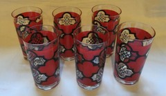 6 Federal MCM Glass Drinking Glasses Retro Red Black Fine Blown Glass