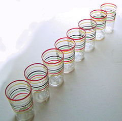 Eight Fine Vintage 1930’s Handmade Striped Diamond Panel Coctail Glasses 4.5″