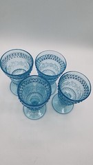 4 Vtg L.G. Wright Wildflower Baby Blue 6” Water or Wine Goblet Glass