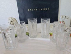Ralph Lauren Herringbone Crystal HIGHBALL GLASSES Set of 6 Signed
