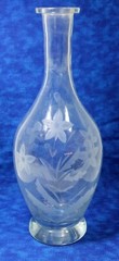 Vintage Clear Etched Frosted Glass Carafe Footed Vase Decor Flowers Leaves 10”
