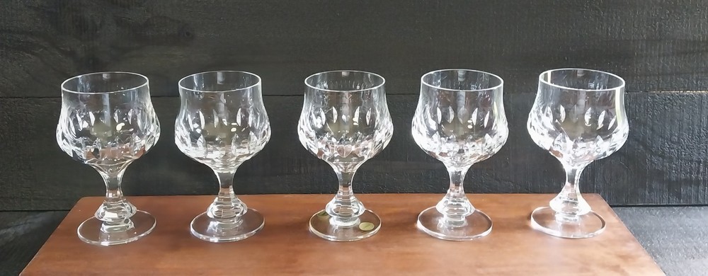 (5) Spode Constance Handblown Handcut Full Lead Crystal 6 1/2″ Glasses Goblets