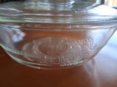 Glasbake Clear Round Casserole Bowl 1940s Poppy Pattern Pyrex 622-C B-L Lid
