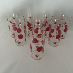 Vintage 8 Oz Red Star And Dot Juice Glasses Set of 8 Patriotic Rare Pattern
