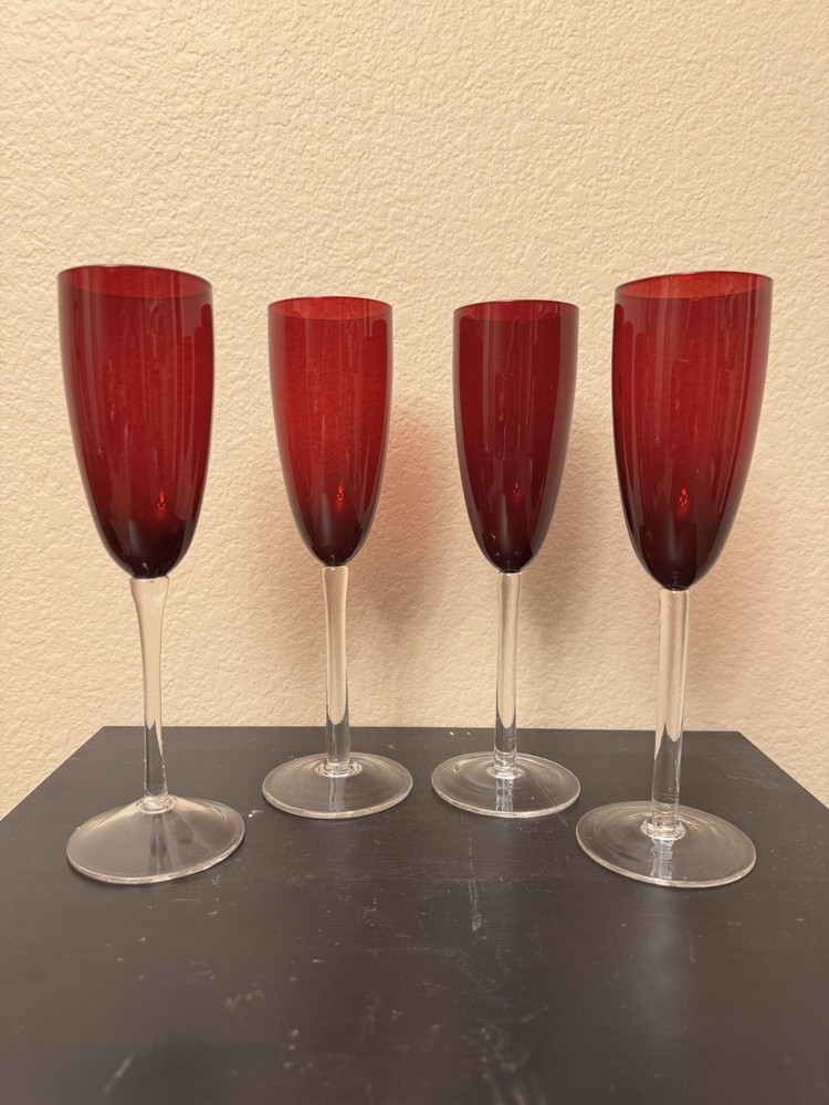 Vintage Ruby Red Champagne Flutes Set of 4