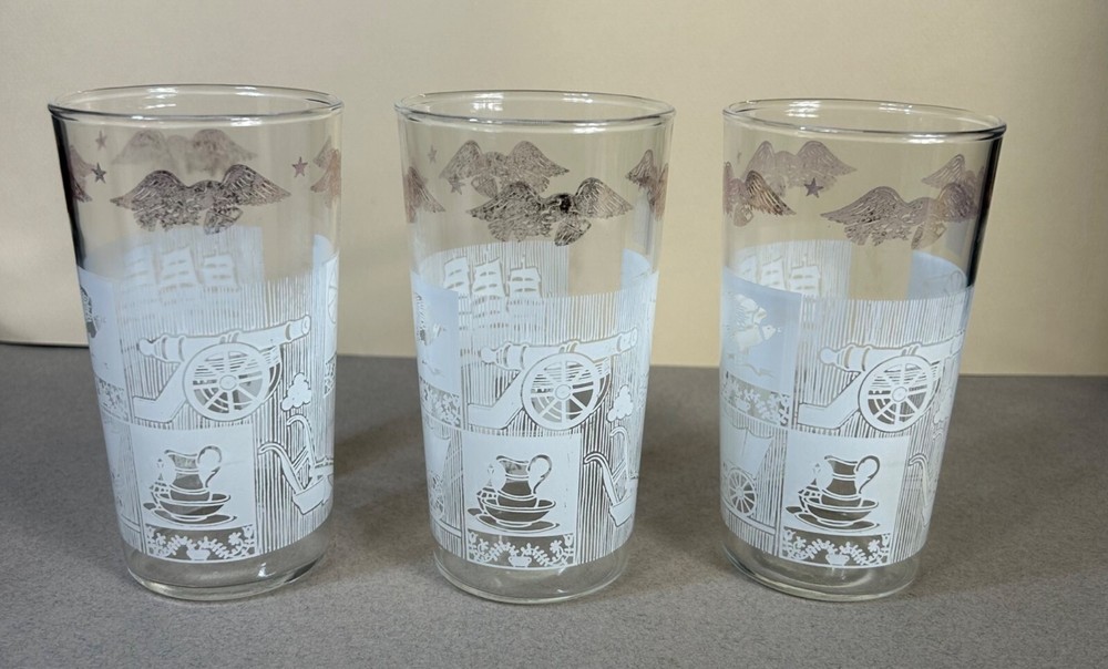 Vintage Anchor Hocking Water Juice Glasses Colonial Days Americana – Set Of 3