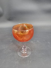 Vintage Iridescent Tangerine Glass Wine Glass with Long Stem 6.5″ Tall