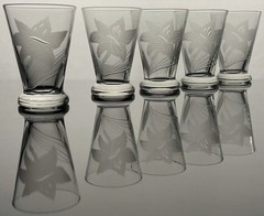 Vintage Etched Glass Cordial Tumblers Set of 5 Small Floral Drinkware