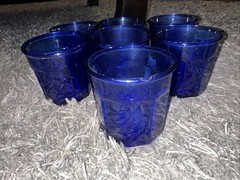 Set of 7 Vintage Luminarc Cobalt Blue 500ml 10 Panel Glasses, Made in France