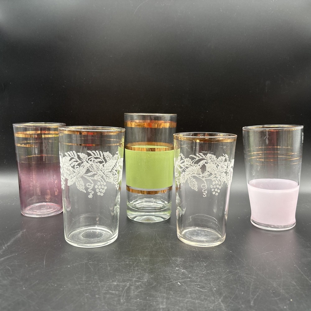 Lot Of Vintage Glasses Including 2 Bartlett Collins 1950 Gold Rim