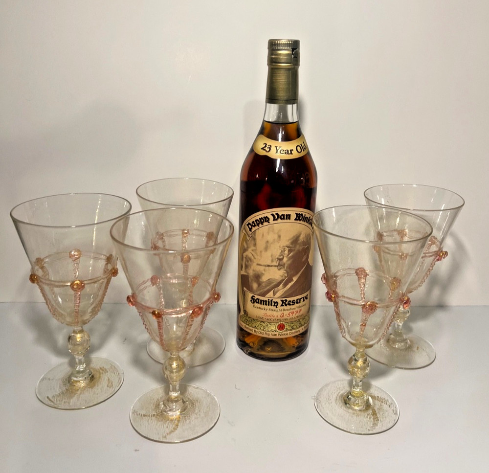 Set of 5 Vintage Salviati 24K Gold Murano Art Wine Glasses