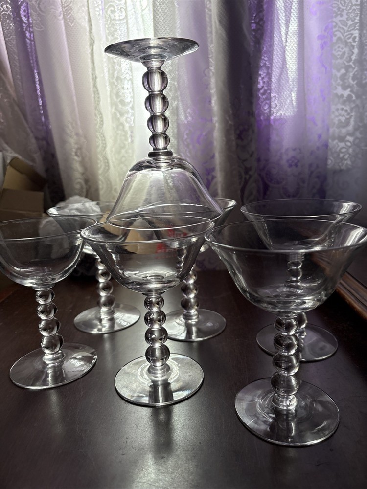 Imperial Glass Candlewick 3400 6oz Tall Sherbet/Champagne 4 Beads – (Set of 7)