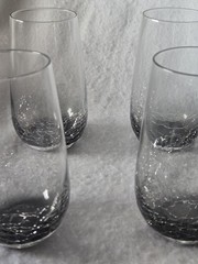 Pier 1 Crackle Highball Tumbler Glasses Smoke Gray 5 7/8″ Discontinued Set of 4