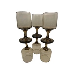 Vtg 6 LIBBEY Tawny Accent Smoky Brown Wine Glasses Goblets 1970s Set 5.25”T 6oz