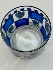 Two Mid Century Retro Modern Barware Lowball Whiskey Glass Blue Gold Henry 8th