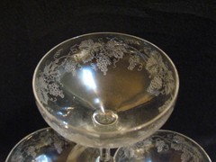 Central Glass Works «Etch 6» Optic Smooth Stem 11 Low Sherbet Glasses Grapes