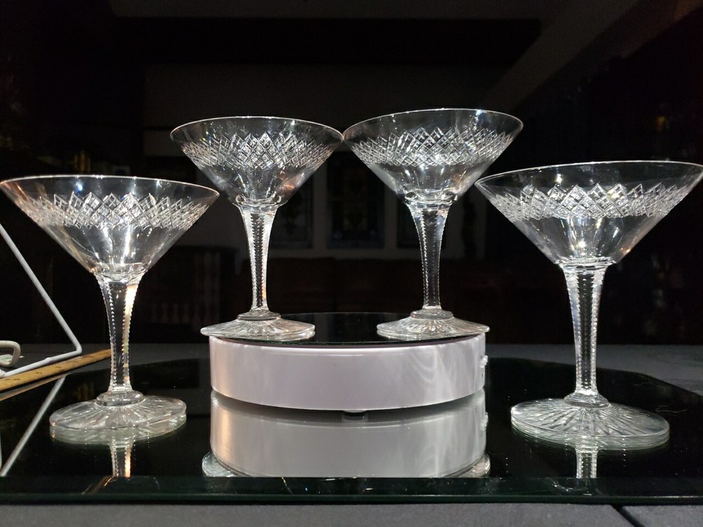 (4) Champagne Glasses American Brilliant Period Cut Glass Strawberry diamond