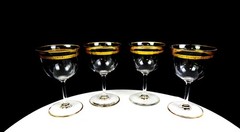 Tiffin Glass Gold Laurel Band & Trim Clear Panel Optic 4 Pc 4 3/4″ Wine Glasses