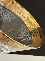 Cellini Martini Glasses Italy 1970’s Etched Crystal 24k Gold Rim Set of 8