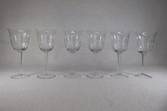 6 Vintage Etched Crystal Clear Industries Dahlia Blown Glass Wine Glasses MCM