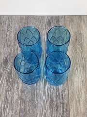 1960’s Anchor Hocking Madrid Aqua Blue Quilted Diamond Drinking Glasses Set of 4