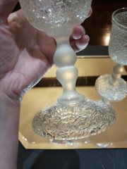 (2) Water Goblets 7-1/2″ Glasses, Antique Overshot Over shot c.1800’s Satin knop