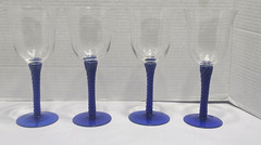 Vintage Cobalt Blue Stem Wine Glasses – Set of 4 Elegant Clear and Blue Goblets