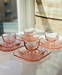 Mayfair Pink by FOSTORIA Cups Saucer And Salad Plate Set 12 Pieces –