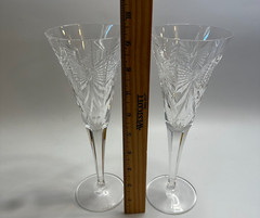 setof2 Waterford Crystal Millennium Series Happiness Champagne flutes 9.25″tall