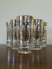 6 MCM Kimiko Silvercrest Knight Coat of Arms 5 ½” Tumbler Highball Glasses: EUC