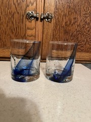Libbey Blue Ribbon Swirl Dimple Rocks Glasses Set of 2