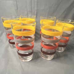 Federal Glasses Set of 6 Clear Glass Tumbler Yellow Orange Gray Brown Stripes