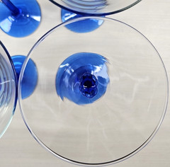 4) Libbey Domaine Blue Martini Glass Set Vintage Elegant Floral Stemware Bar Lot