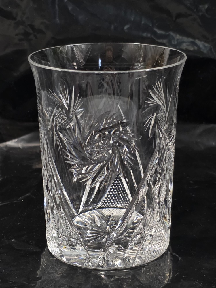 5 Vintage MCM Neman Glassworks Russian Cut Crystal Hot Tea Glasses Hand Cut 131